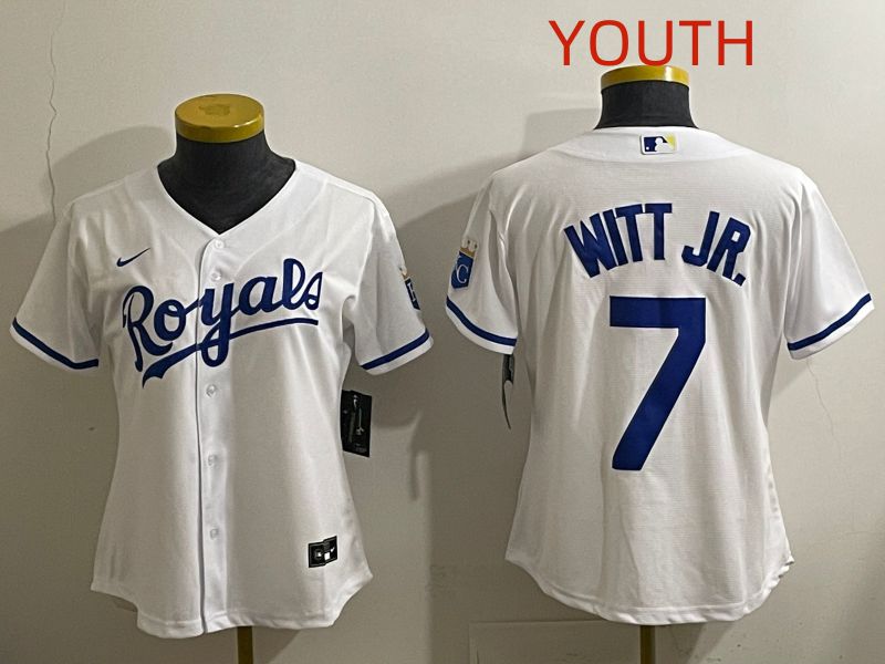 Youth 2025 Kansas City Royals #7 Witt jr White Game Nike MLB Jersey style 1